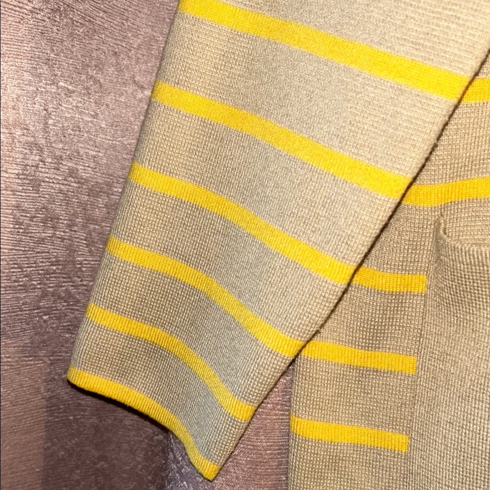 Tuckernuck Size S Yellow and Tan Striped Cardigan V-Neck Sweater - Picture 4 of 15